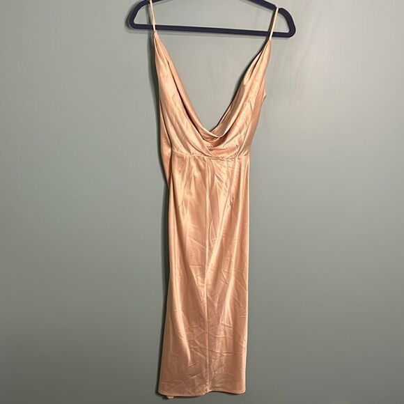 House of CB Coco Beige Nude Satin Drape Back Cowl Dress - Picture 7 of 8